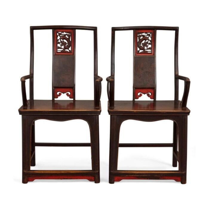 17141 pair painted lacquered chinese yoke back armchairs 2 master