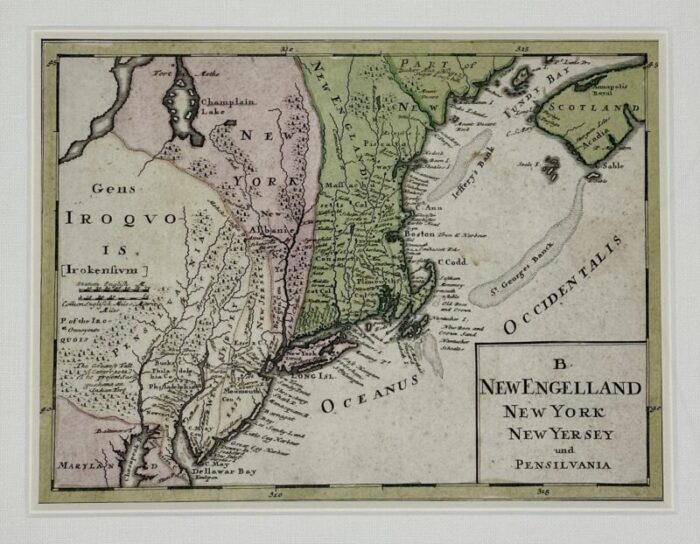 1757 map of new england new york and new jersey homman heirs 8379