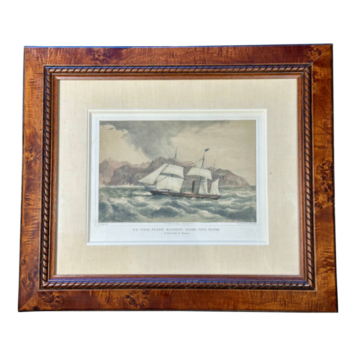 1855 united states steam frigate mississippi passing punta tristao framed 9561