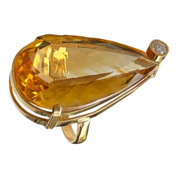 18k gold pear shaped brazilian citrine quartz diamond ring 0943