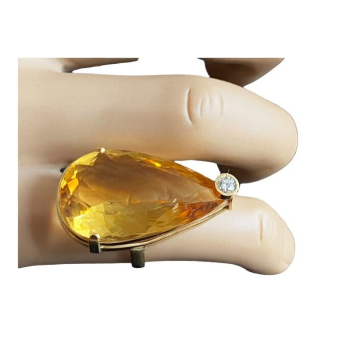 18k gold pear shaped brazilian citrine quartz diamond ring 3872