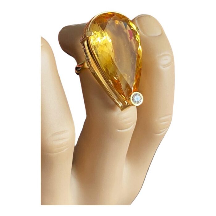 18k gold pear shaped brazilian citrine quartz diamond ring 4981