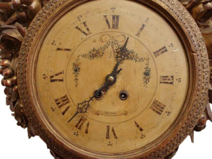 18th century french louis xvi carved giltwood wall clock with oval painting 4211