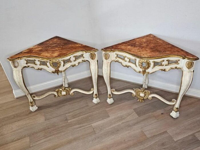 18th century italian baroque louis xv giltwood corner console tables a pair 1989