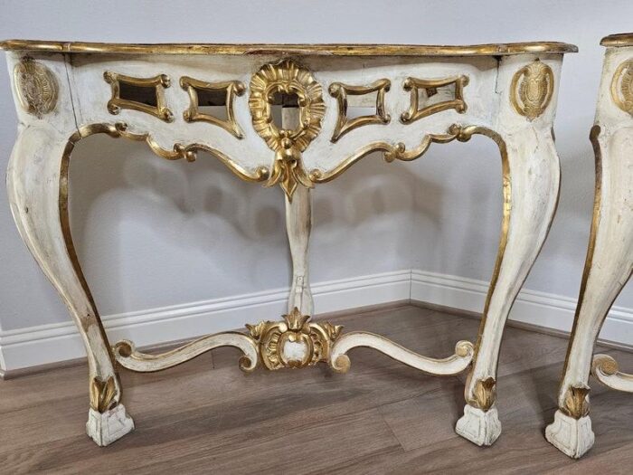 18th century italian baroque louis xv giltwood corner console tables a pair 4419