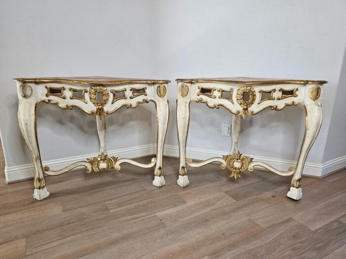 18th century italian baroque louis xv giltwood corner console tables a pair 5373