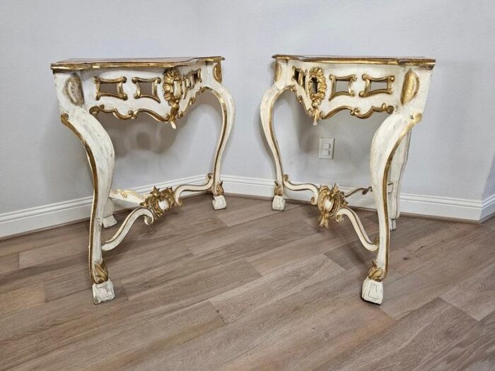 18th century italian baroque louis xv giltwood corner console tables a pair 8899