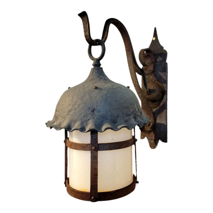 1920s american lafayette hughes mansion exterior wrought iron one light lantern sconce 3037