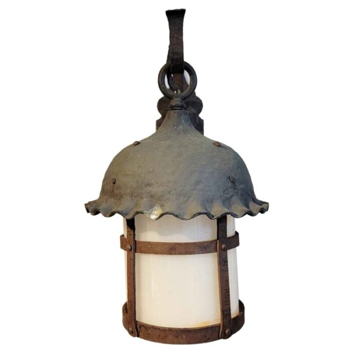 1920s american lafayette hughes mansion exterior wrought iron one light lantern sconce 6706