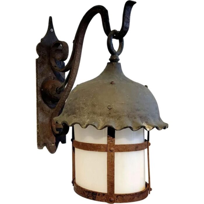 1920s american lafayette hughes mansion exterior wrought iron one light lantern sconce 7201