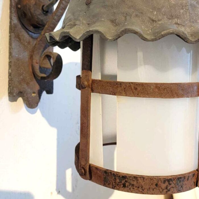 1920s american lafayette hughes mansion exterior wrought iron one light lantern sconce 8206