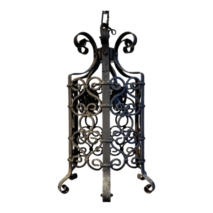 1920s american lafayette hughes mansion wrought iron three light pendant lantern 9641