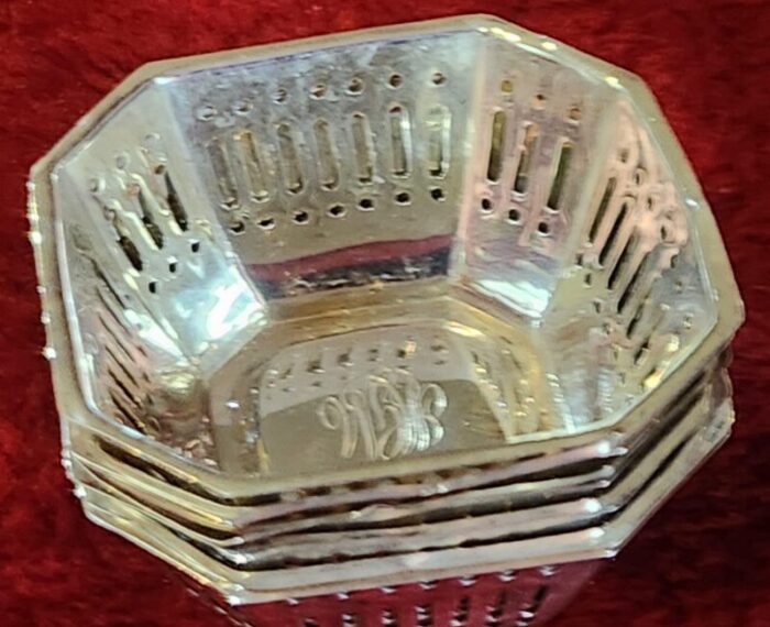 1930s shreve crump and low co sterling silver pierced nut bowl dishes monogrammed set of 6 0704