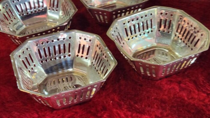 1930s shreve crump and low co sterling silver pierced nut bowl dishes monogrammed set of 6 8276