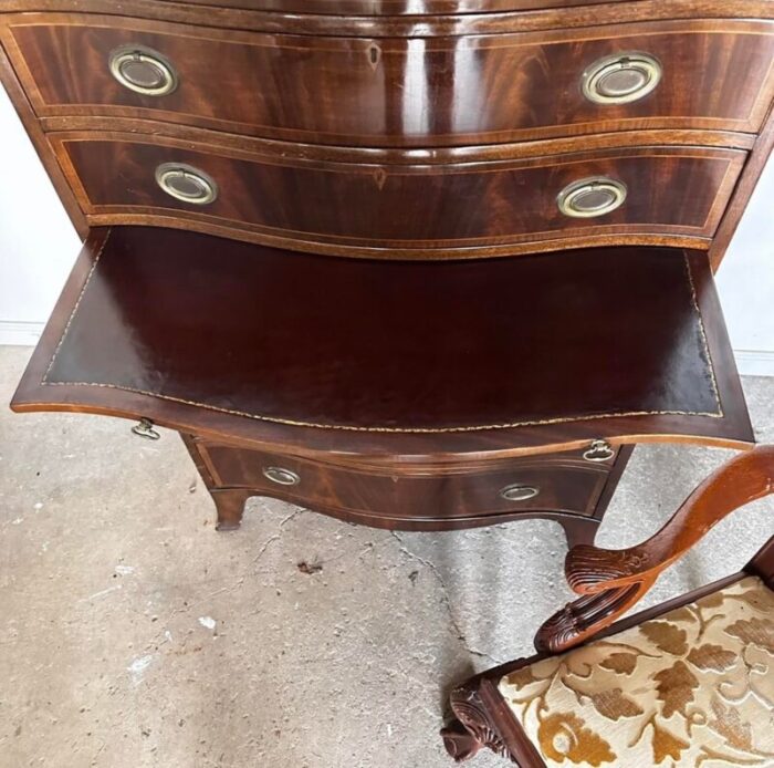 1940s baker furniture federal bow front mahogany tall boy dresser with desk pull out 3069