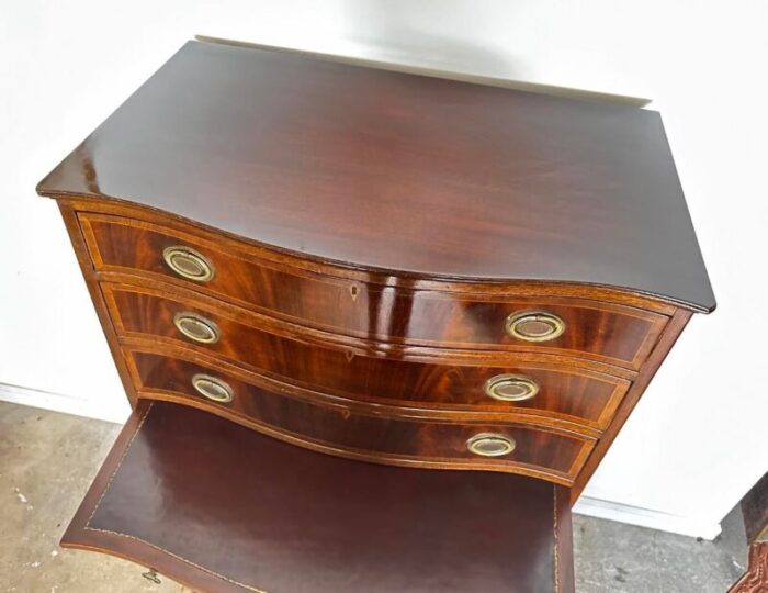 1940s baker furniture federal bow front mahogany tall boy dresser with desk pull out 7880