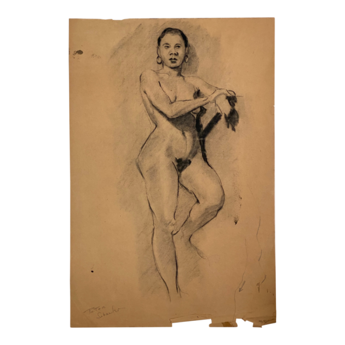 1940s charcoal on paper black female nude 0148