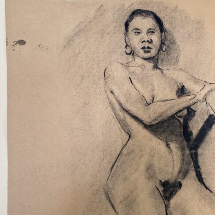 1940s charcoal on paper black female nude 9002