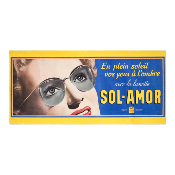 1950s french advertising poster sol amor sunglasses etiquette de garantie 1545