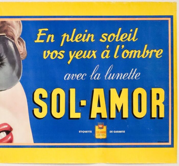 1950s french advertising poster sol amor sunglasses etiquette de garantie 1614