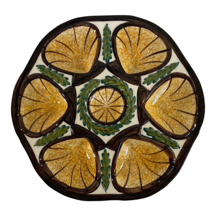 1950s french majolica oyster plate by saint jean de britagne 4814