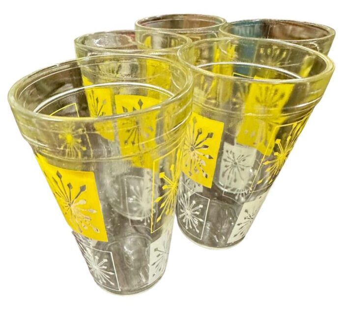 1950s hazel atlas atomic starburst glasses a set of 5 0547