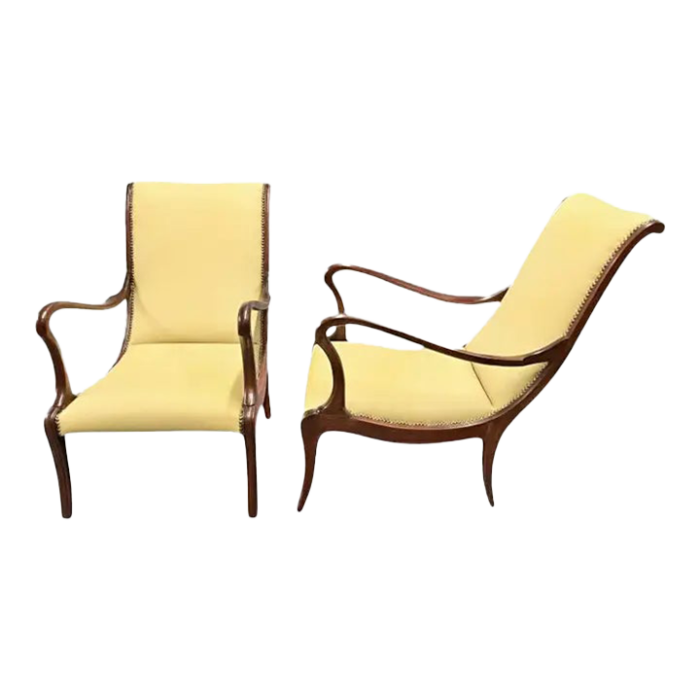 1950s italian vintage mahogany wood and leather armchairs by ezio longhi a pair 9006