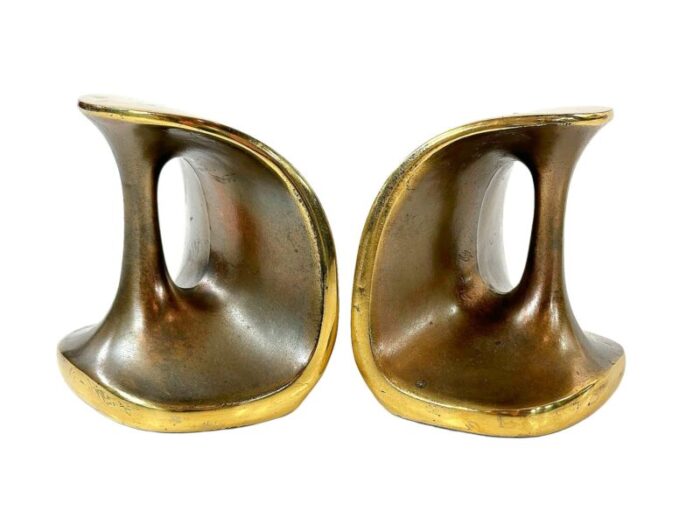 1950s mid century modern ben seibel patinated brass sculptural dumbbell bookends set of 2 6671