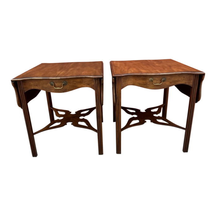 1950s pair of baker drop side mahogany side tables 0108