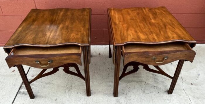 1950s pair of baker drop side mahogany side tables 0840