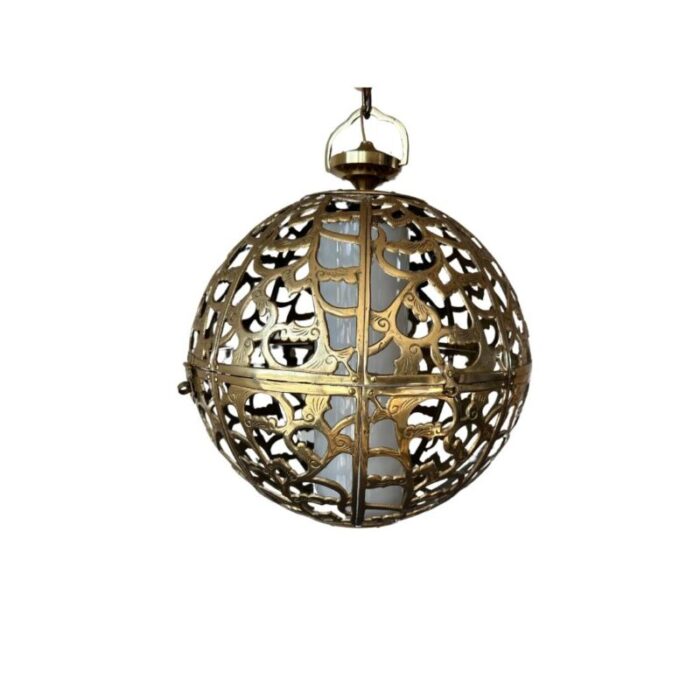 1950s pierced filigree brass japanese asian pendant light large 5506