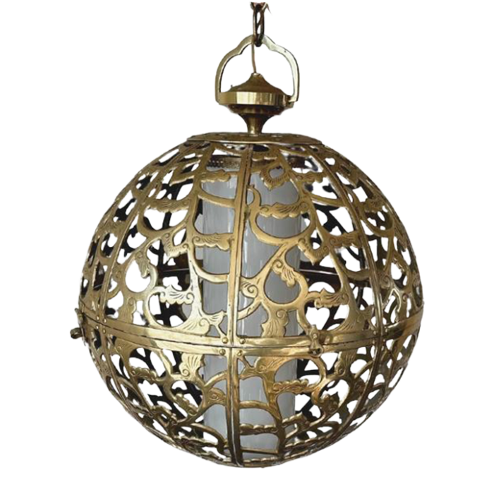 1950s pierced filigree brass japanese asian pendant light large 5905