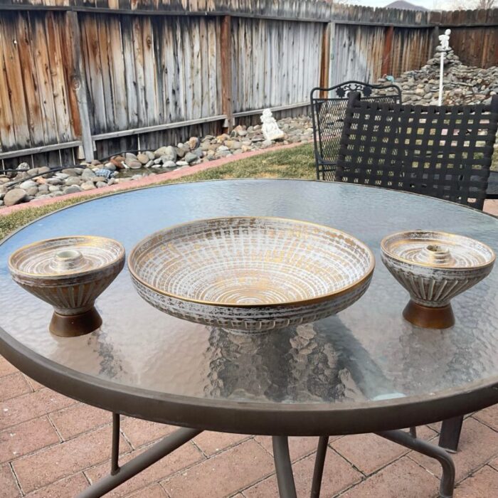 1950s royal haeger console bowl with matching candle holders 3 piece set 5686