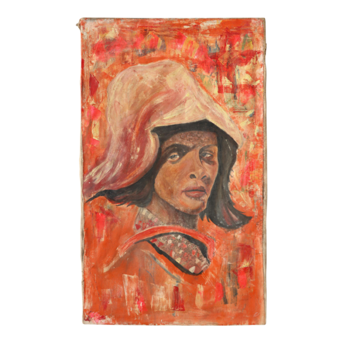 1950s warrior woman portrait painting oil on canvas angola 8863