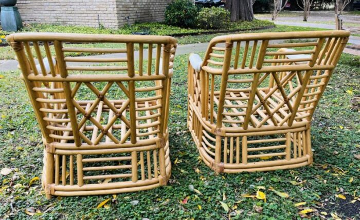 1960s brighton style bamboo rattan coastal club chairs a pair with cushions 3316