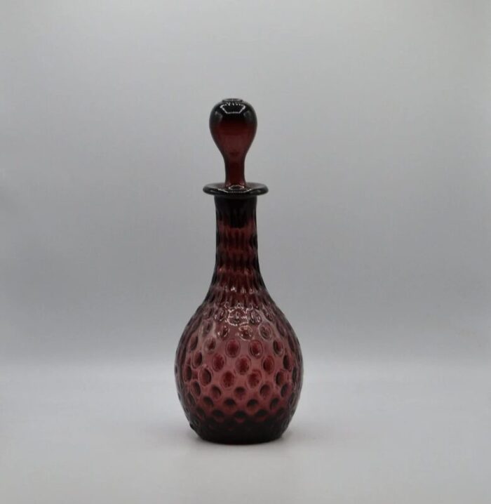 1960s empoli purple hobnail italian decanter with stopper 8546