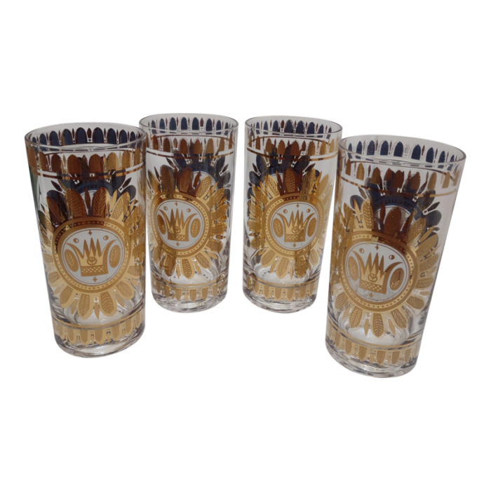 1960s george briard hawaiian crown pattern highball glasses set of 4 8898