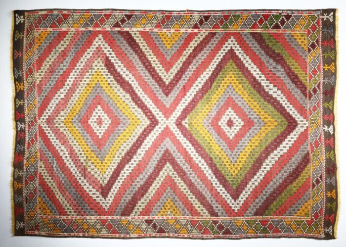 1960s handmade emproidery vintage turkish floor kilim 6 x 8 3 4054