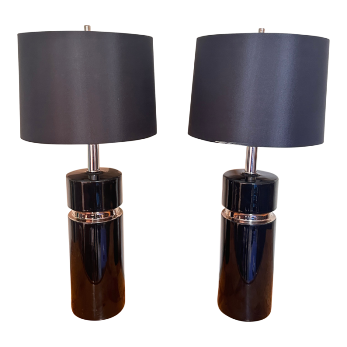 1960s italian lamps in the manner of pierre cardin black and chrome bitossi era 7263