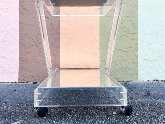 1960s mid century modern mirrored lucite bar cart 3240