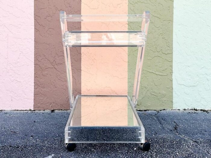 1960s mid century modern mirrored lucite bar cart 3477