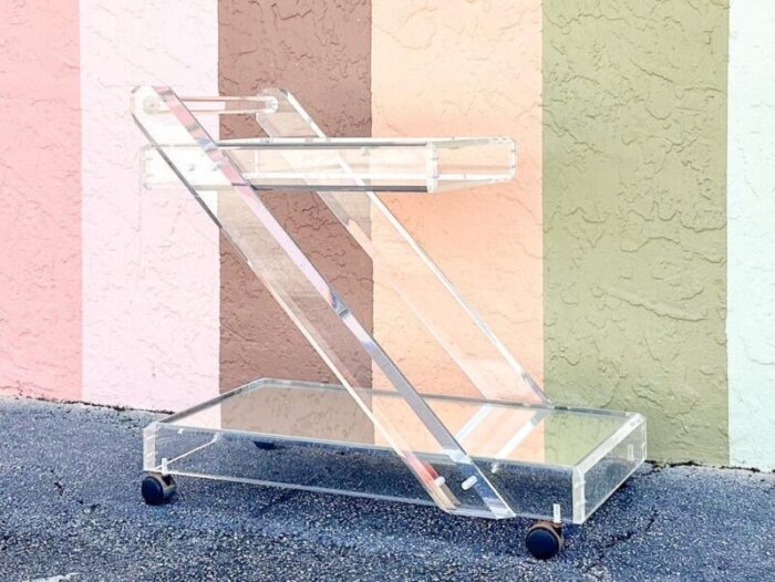 1960s mid century modern mirrored lucite bar cart 4628