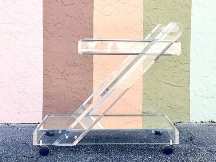 1960s mid century modern mirrored lucite bar cart 6402