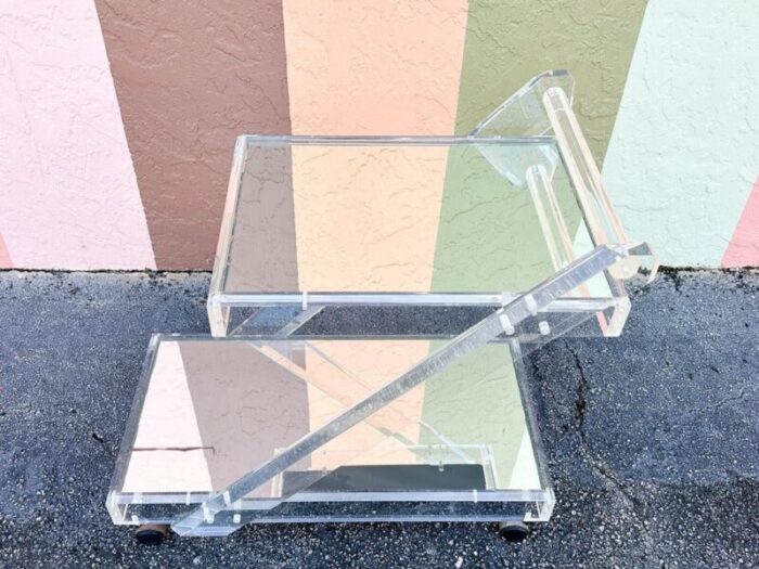 1960s mid century modern mirrored lucite bar cart 8994