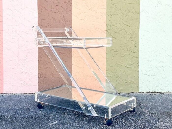 1960s mid century modern mirrored lucite bar cart 9554