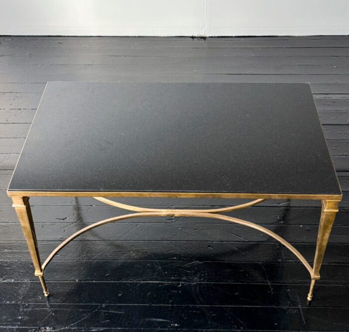 1960s mid century neo classical style brass side table with stone top 0495