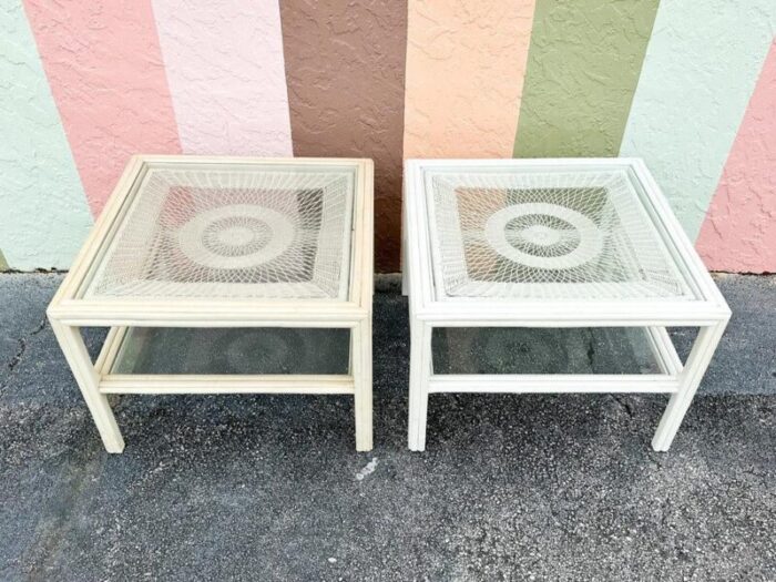 1960s palm beach regency ficks reed rattan side tables a pair 6396