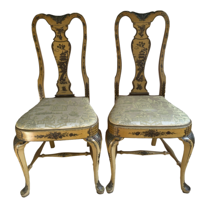 1960s queen anne japanned chairs set of 2 3147