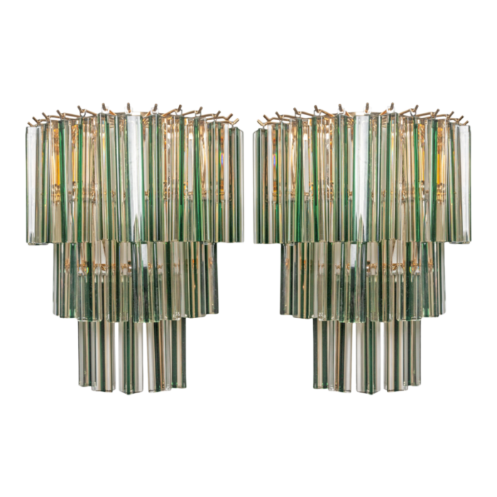 1960s venini green and amber sconces a pair 6658