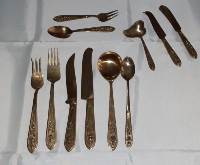 1960s vintage solid bronze thai siam buddha hand cast flatware set 85 pieces 8196